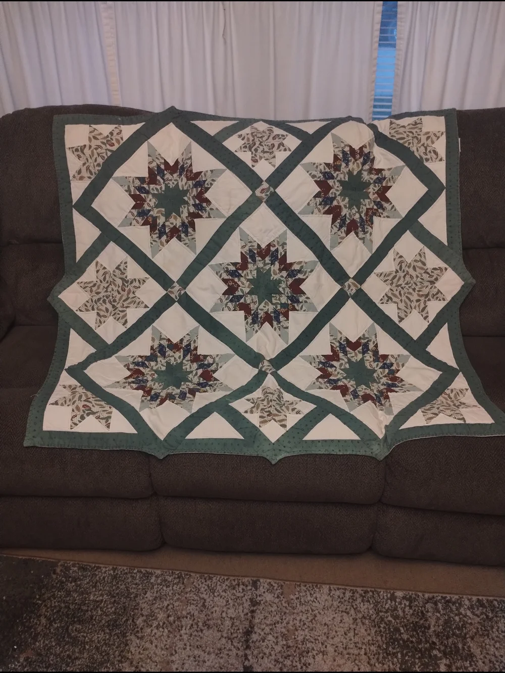 Vintage Feed Sack Beautiful Eight Point Star End Pattern Quilt 47x40 inch